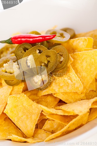 Image of Nachos with cheese sauce and chilli pepperoni