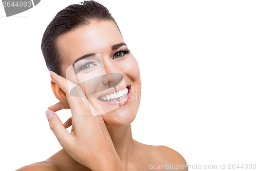 Image of beautiful young woman with perfect skin and soft makeup