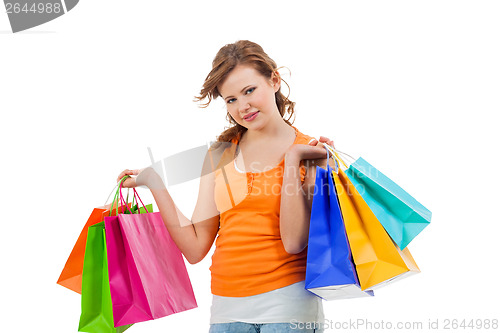 Image of Happy attractive young shopaholic