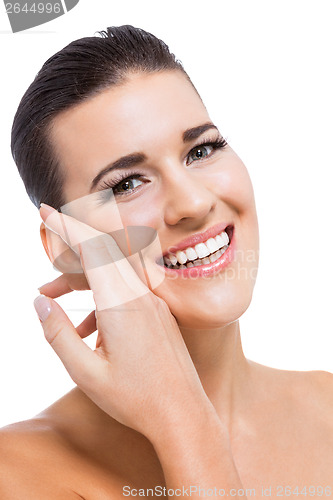 Image of beautiful young woman with perfect skin and soft makeup