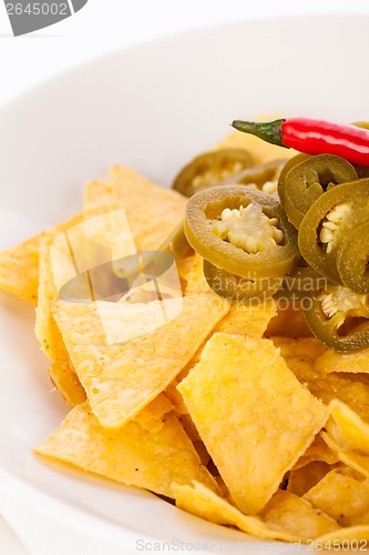 Image of Nachos with cheese sauce and chilli pepperoni