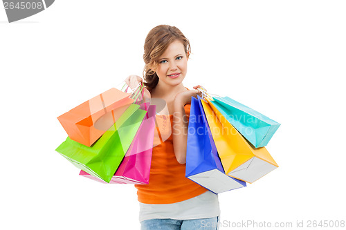 Image of Happy attractive young shopaholic