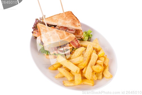 Image of Club sandwich with potato French fries