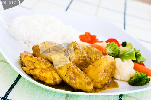 Image of Curried Chicken with Rice and Vegetables - Jamaican Style