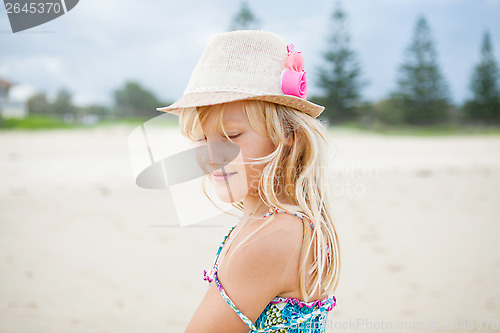 Image of Cute young girl at beach