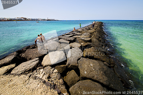 Image of harbor pier boat in  teguise lanzarote spain