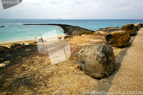 Image of harbor pier boat in the blue sky   arrecife teguise lanzarote 