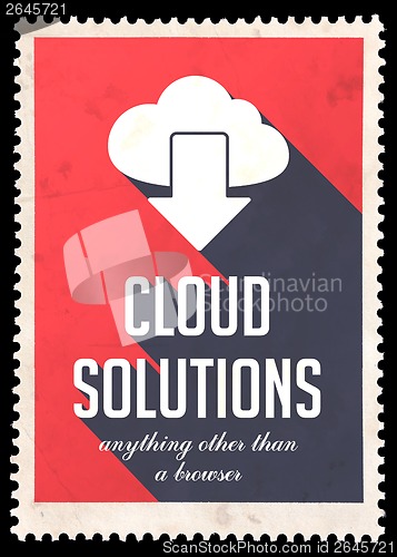 Image of Cloud Solutions on Red in Flat Design.