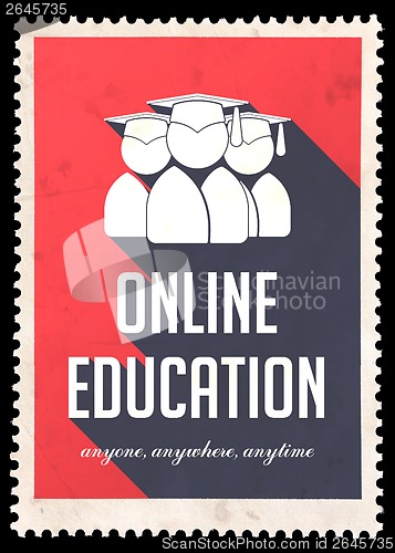 Image of Online Education on Red in Flat Design.