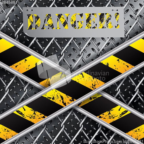 Image of Metallic background with grunge stripes and wired fence