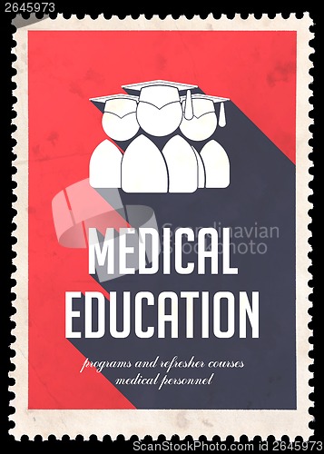 Image of Medical Education on Red in Flat Design.