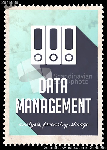 Image of Data Management on Blue in Flat Design.