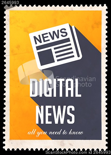 Image of Digital News on Yellow in Flat Design.