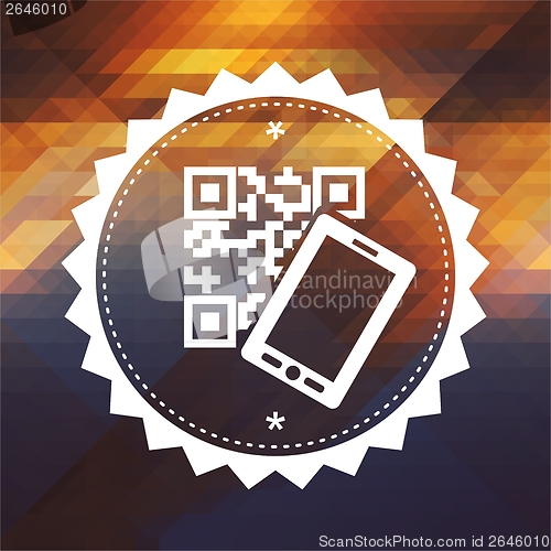 Image of QR Code with Smartphone on Triangle Background.
