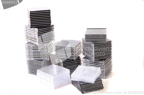 Image of plastic empty CD and DVD boxes