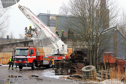 Image of Volvo Fire Truck at Cement Plant Fire in Salo, Finland