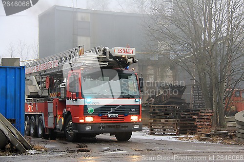 Image of Volvo Fire Truck at Cement Plant Fire in Salo, Finland