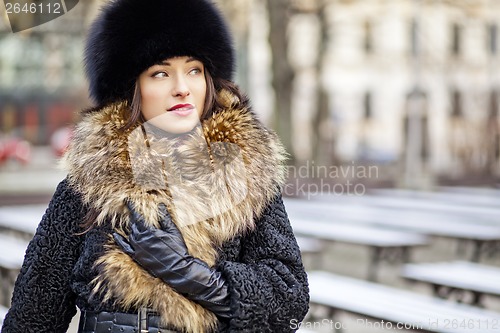 Image of Winter girl posing in park