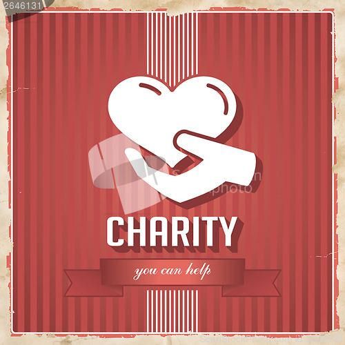 Image of Charity on Red Striped Background in Flat Design.