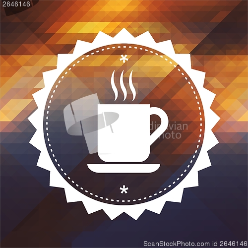 Image of Cup of Coffee Icon on Retro Triangle Background.