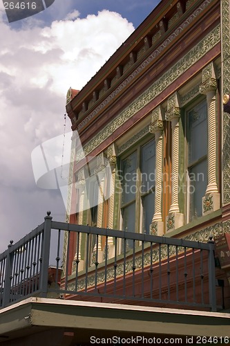 Image of Close up on an Old Building with Cloudy Background