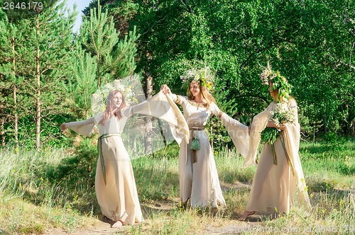 Image of Beautiful women with flower wreath