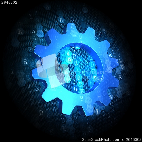 Image of Gear Icon on Dark Digital Background.