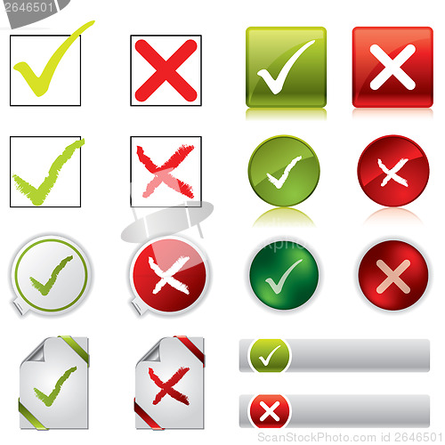 Image of Tick and cross stickers, buttons, and symbols 