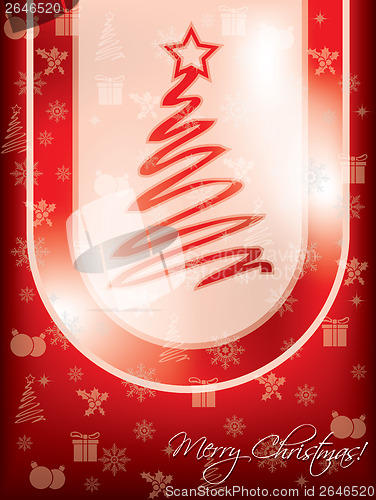 Image of Red christmas greeting card design with tree