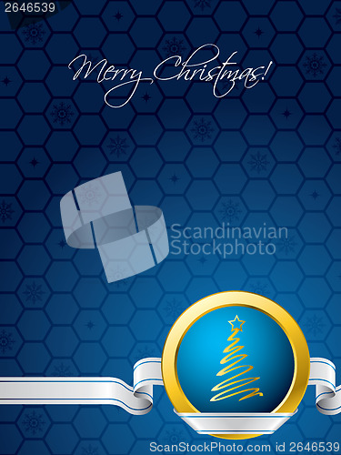 Image of Blue christmas card with white ribbon