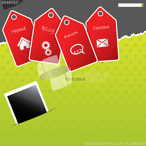 Image of Green website template design with red labels