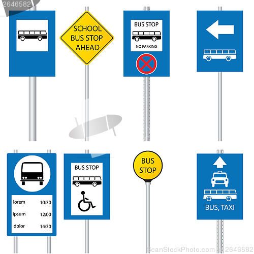 Image of Various bus stop signs