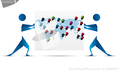 Image of Silhouettes pushing cardboard map