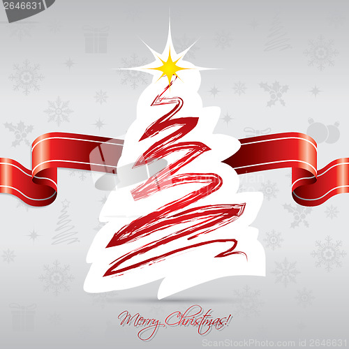 Image of Christmas tree card with red ribbon
