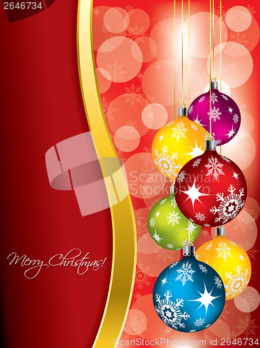 Image of Red christmas greeting card design with gold wave