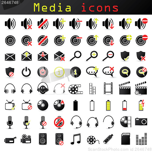 Image of Black and color media icon set 