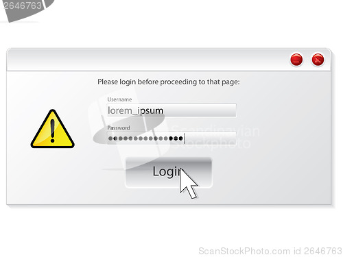 Image of Login window design with alert 