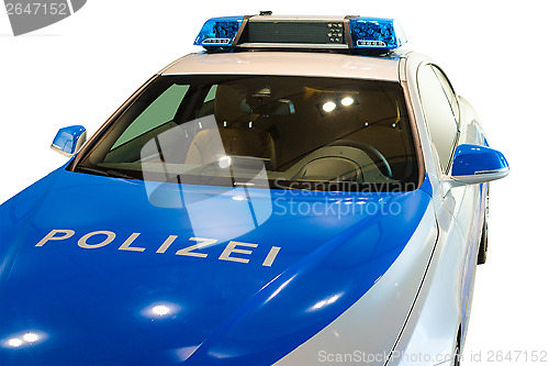 Image of German police patrol car. New modern BMW model, presented for us