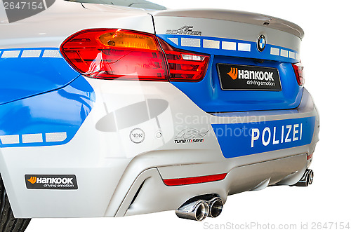 Image of Back view of new modern model BMW German police patrol car