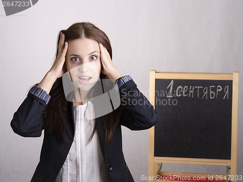 Image of Portrait of a school teacher, who is in shock