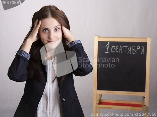 Image of Portrait of a school teacher, that clings to the head