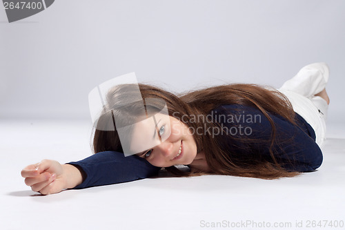 Image of Young long-haired woman with natural beauty