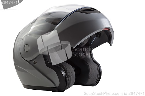 Image of Gray, glossy motorcycle helmet