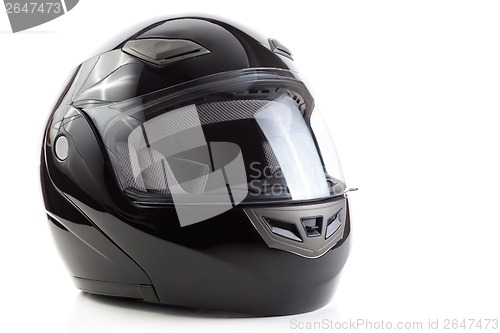 Image of Black, glossy motorcycle helmet