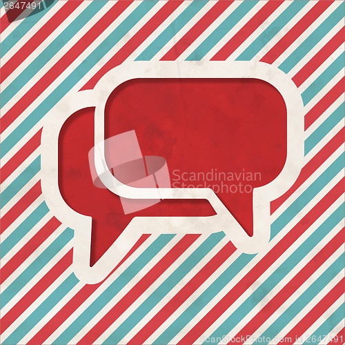 Image of Speech Bubble Icon on Retro Striped Background.