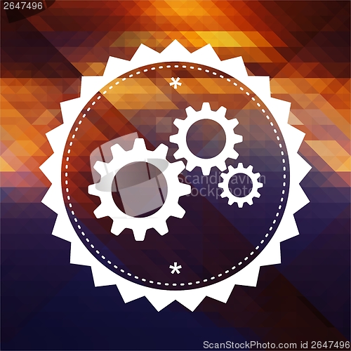 Image of Cogwheel Gear Icon on Triangle Background.