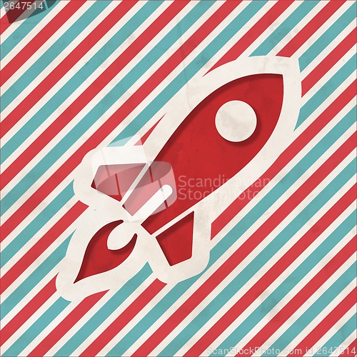 Image of Icon of Go Up Rocket on Striped Background.