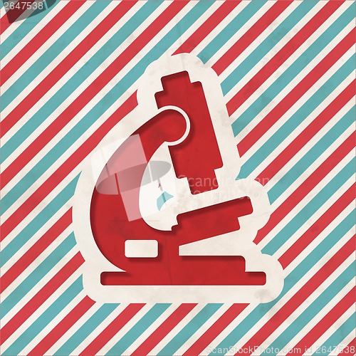 Image of Microscope Icon on Retro Striped Background.