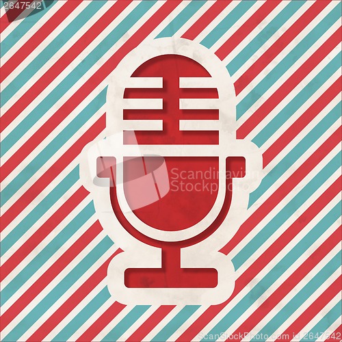 Image of Microphone Icon on Retro Striped Background.