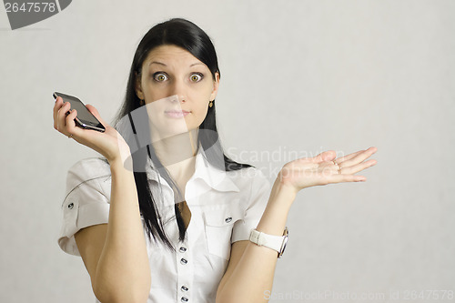 Image of girl was very surprised after talking on the phone